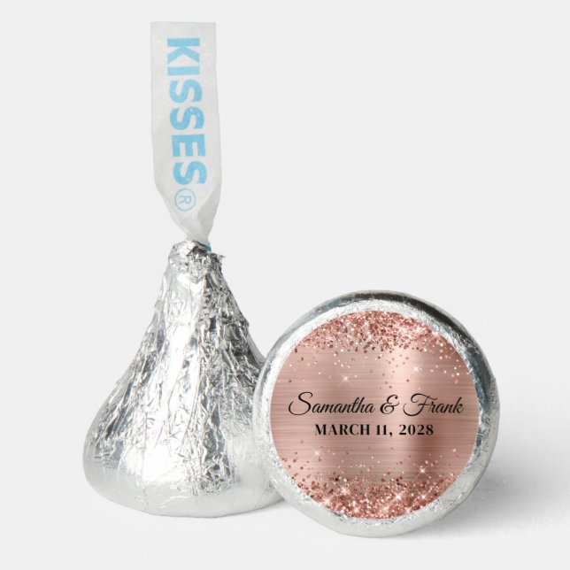 Glittery Rose Gold Foil Wedding Hershey®'s Kisses® (Front)