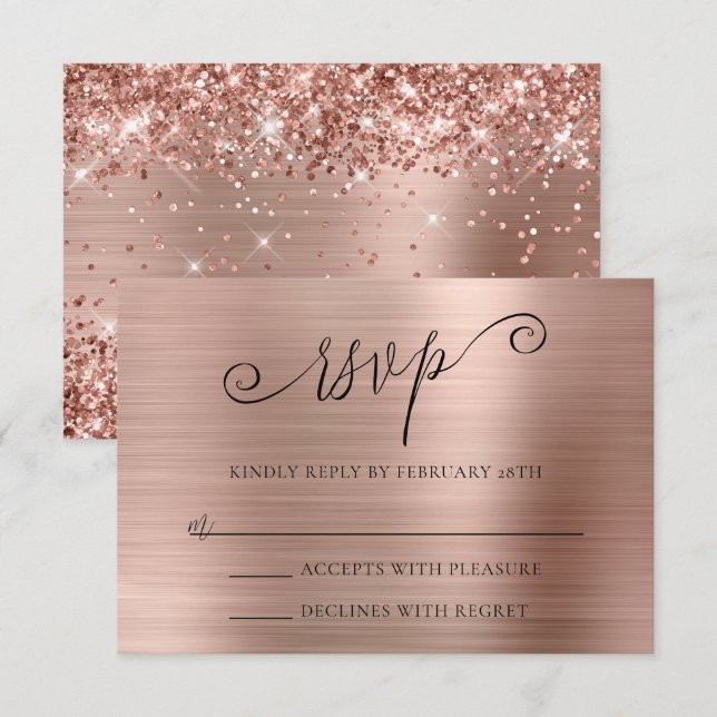 Glittery Rose Gold Foil Wedding RSVP Card (Front/Back)