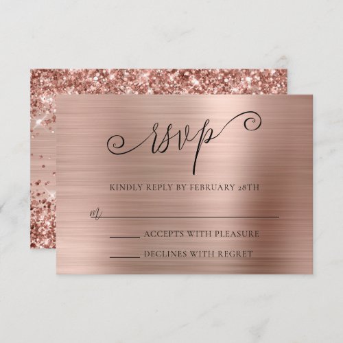 Glittery Rose Gold Foil Wedding RSVP Card