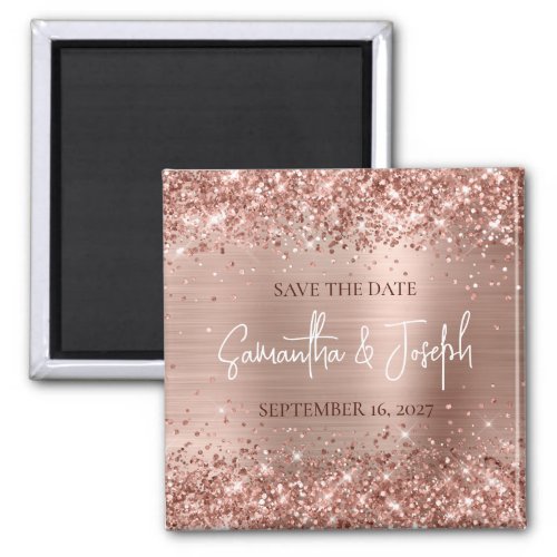 Glittery Rose Gold Foil Wedding Save the Date Magnet