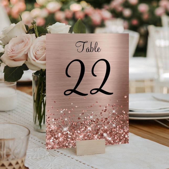 Glittery Rose Gold Foil Wedding Table Number (Glittery Rose Gold Foil Wedding Table Number)