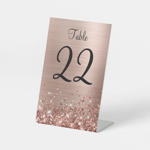 Glittery Rose Gold Foil Wedding Table Number Sign