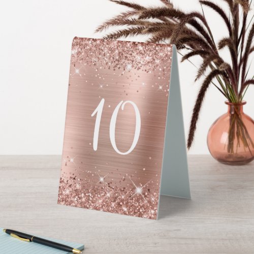 Glittery Rose Gold Foil Wedding Table Number Sign