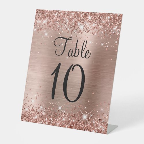 Glittery Rose Gold Foil Wedding Table Number Sign