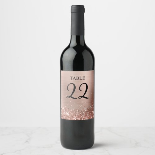 Glittery Rose Gold Foil Wedding Table Number Wine Label