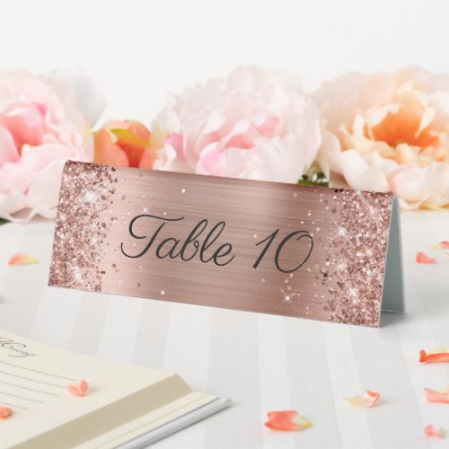 Glittery Rose Gold Foil Wedding Table Tent Sign