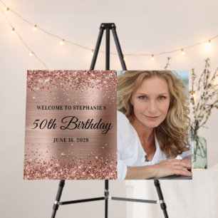 Glittery Rose Gold Foil Welcome 50th Birthday Foam Board