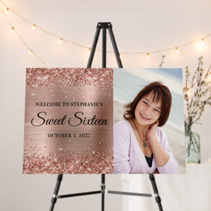 Glittery Rose Gold Foil Welcome Sweet Sixteen Foam Board