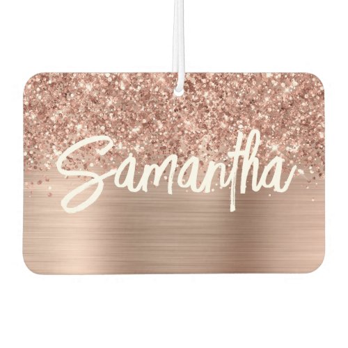 Glittery Rose Gold Glam Brush Script Name Air Freshener