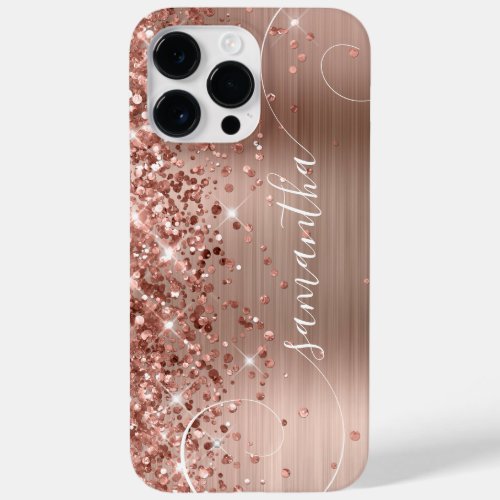 Glittery Rose Gold Glam Curly Signature Case_Mate iPhone 14 Pro Max Case