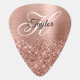 Glittery Rose Gold Glam Fancy Monogram Guitar Pick