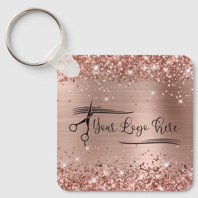 Glittery Rose Gold Glam for Your Logo Keychain (Front)
