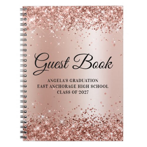 Glittery Rose Gold Glam Gradient Graduation Guest Notebook
