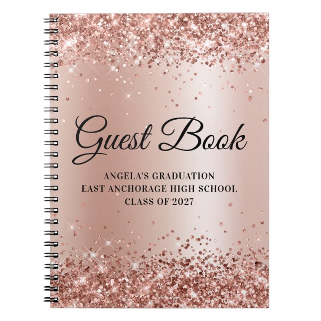 Glittery Rose Gold Glam Gradient Graduation Guest Notebook (Front)