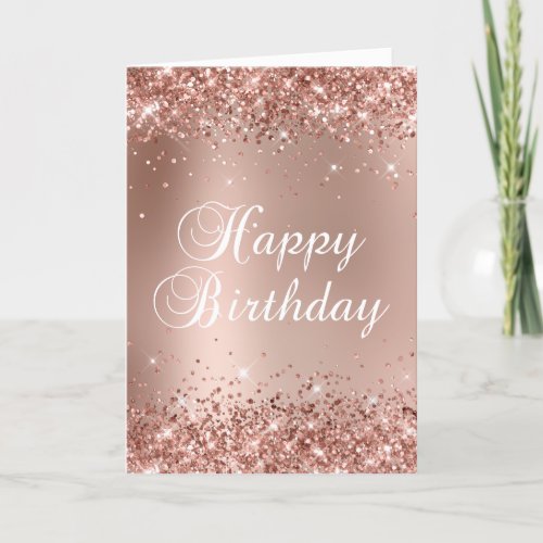 Glittery Rose Gold Glam Gradient Happy Birthday Card
