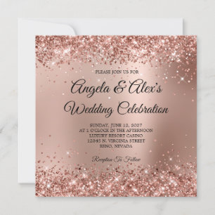 Glittery Rose Gold Glam Gradient Invitation