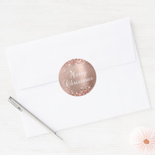 Glittery Rose Gold Glam Gradient Merry Christmas Classic Round Sticker