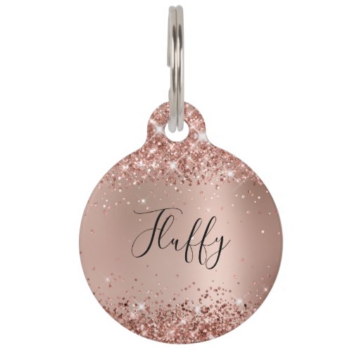 Glittery Rose Gold Glam Gradient Pet ID Tag