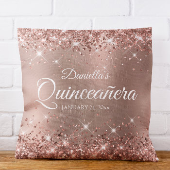 Glittery Rose Gold Glam Gradient Quinceañera 15 Throw Pillow by annaleeblysse at Zazzle