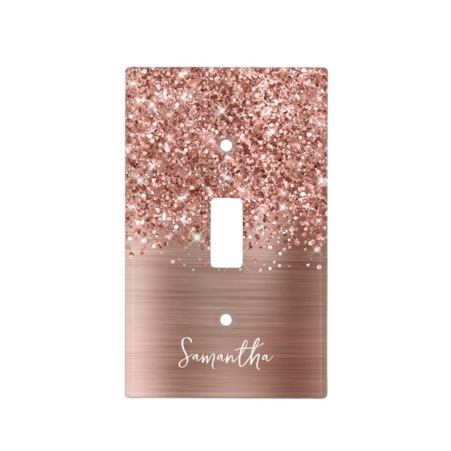 Glittery Rose Gold Glam Light Switch Cover (Front)
