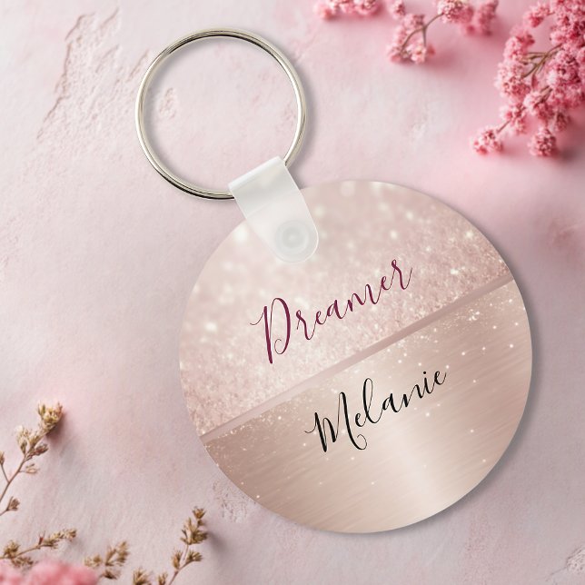Glittery Rose Gold Glam metallic Name  Keychain (Creator Uploaded)