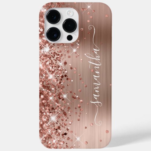 Glittery Rose Gold Glam Modern Girly Signature Case_Mate iPhone 14 Pro Max Case