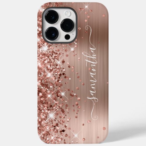 Glittery Rose Gold Glam Modern Girly Signature Case_Mate iPhone 14 Pro Max Case