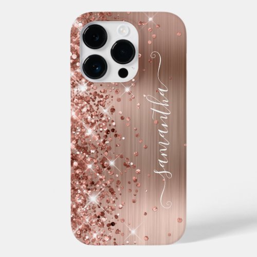 Glittery Rose Gold Glam Modern Girly Signature Case_Mate iPhone 14 Pro Case