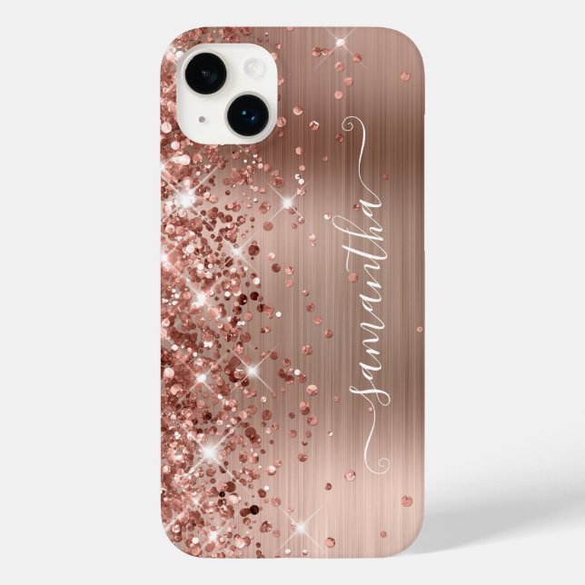 Glittery Rose Gold Glam Modern Girly Signature Case-Mate iPhone Case (Back)