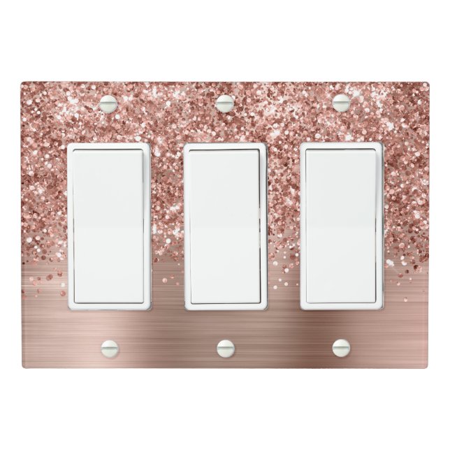 Glittery Rose Gold Glam Modern Light Switch Cover (In Situ)