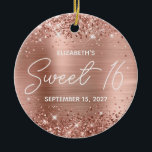 Glittery Rose Gold Glam Modern Sweet 16 Photo Ceramic Ornament<br><div class="desc">Create your own sweet sixteen 16th birthday circle ceramic ornament for your daughter. Customize the casual all caps or fancy modern monoline script font style and color. The digital art background features a faux rose gold glitter and blush pink ombre foil that prints like a photo. On the backside, add...</div>