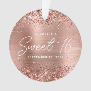 Glittery Rose Gold Glam Modern Sweet 16 Photo Ornament