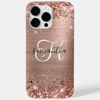 Glittery Rose Gold Glam Monogrammed Case-Mate iPhone 14 Pro Max Case
