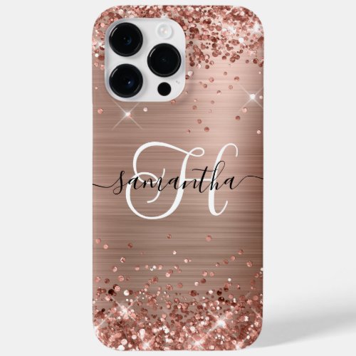 Glittery Rose Gold Glam Monogrammed Case_Mate iPhone 14 Pro Max Case