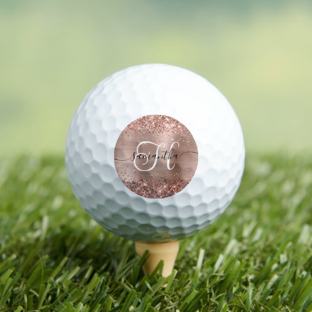 Glittery Rose Gold Glam Monogrammed Golf Balls (Insitu Tee)