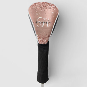 Glittery Rose Gold Glam Monogrammed Golf Head Cover