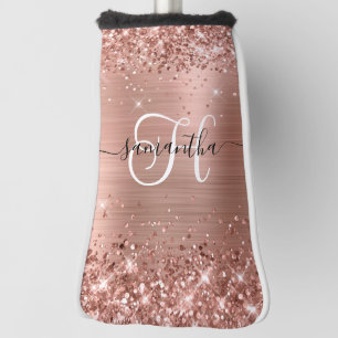Glittery Rose Gold Glam Monogrammed Golf Head Cover