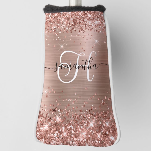 Glittery Rose Gold Glam Monogrammed Golf Head Cover (Rotate 90)