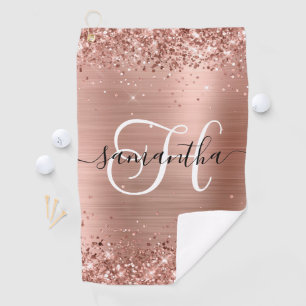 Glittery Rose Gold Glam Monogrammed Golf Towel