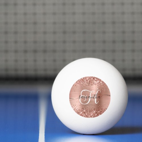 Glittery Rose Gold Glam Monogrammed Ping Pong Ball