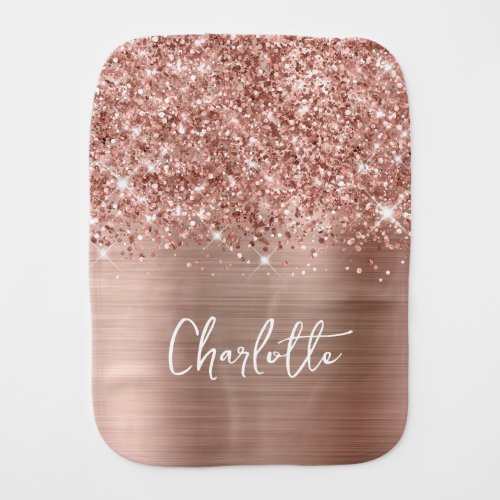Glittery Rose Gold Glam Name Baby Burp Cloth