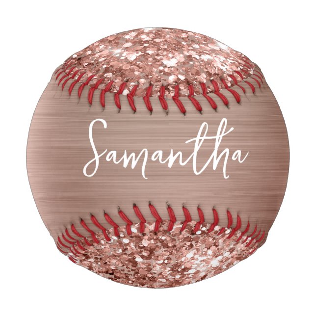 Glittery Rose Gold Glam Name Baseball (Front)