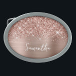 Glittery Rose Gold Glam Name Belt Buckle<br><div class="desc">Customize the modern handwritten style script to create your own design.
Add a monogram initial to create a first name initial combination.
Girly faux blush pink and rose gold glitter and brushed metal foil digital art (it will print like a photo on your modern case).
Girl boss stocking stuffer.</div>