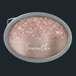Glittery Rose Gold Glam Name Belt Buckle<br><div class="desc">Customize the modern handwritten style script to create your own design.
Add a monogram initial to create a first name initial combination.
Girly faux blush pink and rose gold glitter and brushed metal foil digital art (it will print like a photo on your modern case).
Girl boss stocking stuffer.</div>