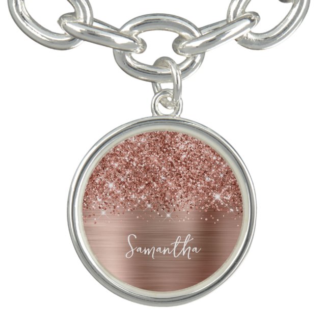 Glittery Rose Gold Glam Name Bracelet (Design)