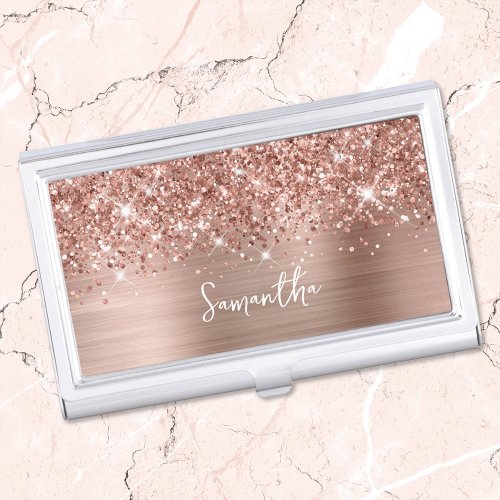 Glittery Rose Gold Glam Name Business Card Case