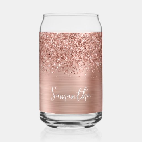 Glittery Rose Gold Glam Name Can Glass