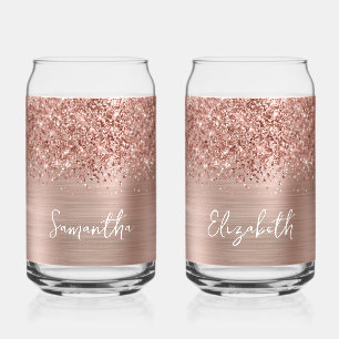 Glittery Rose Gold Glam Name Can Glass