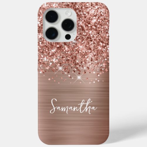 Glittery Rose Gold Glam Name iPhone 15 Pro Max Case