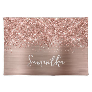 Glittery Rose Gold Glam Name Cloth Placemat